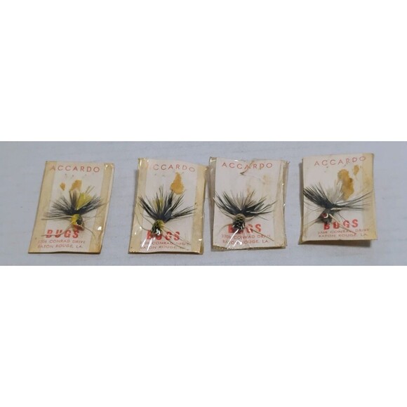 VINTAGE ACCARDO BUGS 4 CT FLY FISHING LURE POPPER LOT NOS NEW OLD STOCK - Picture 1 of 5